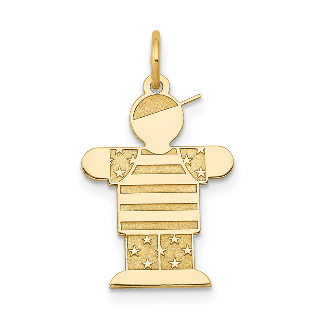 14k Yellow Gold Boy Charm Pendant with Striped Shirt and Sideways Cap Design