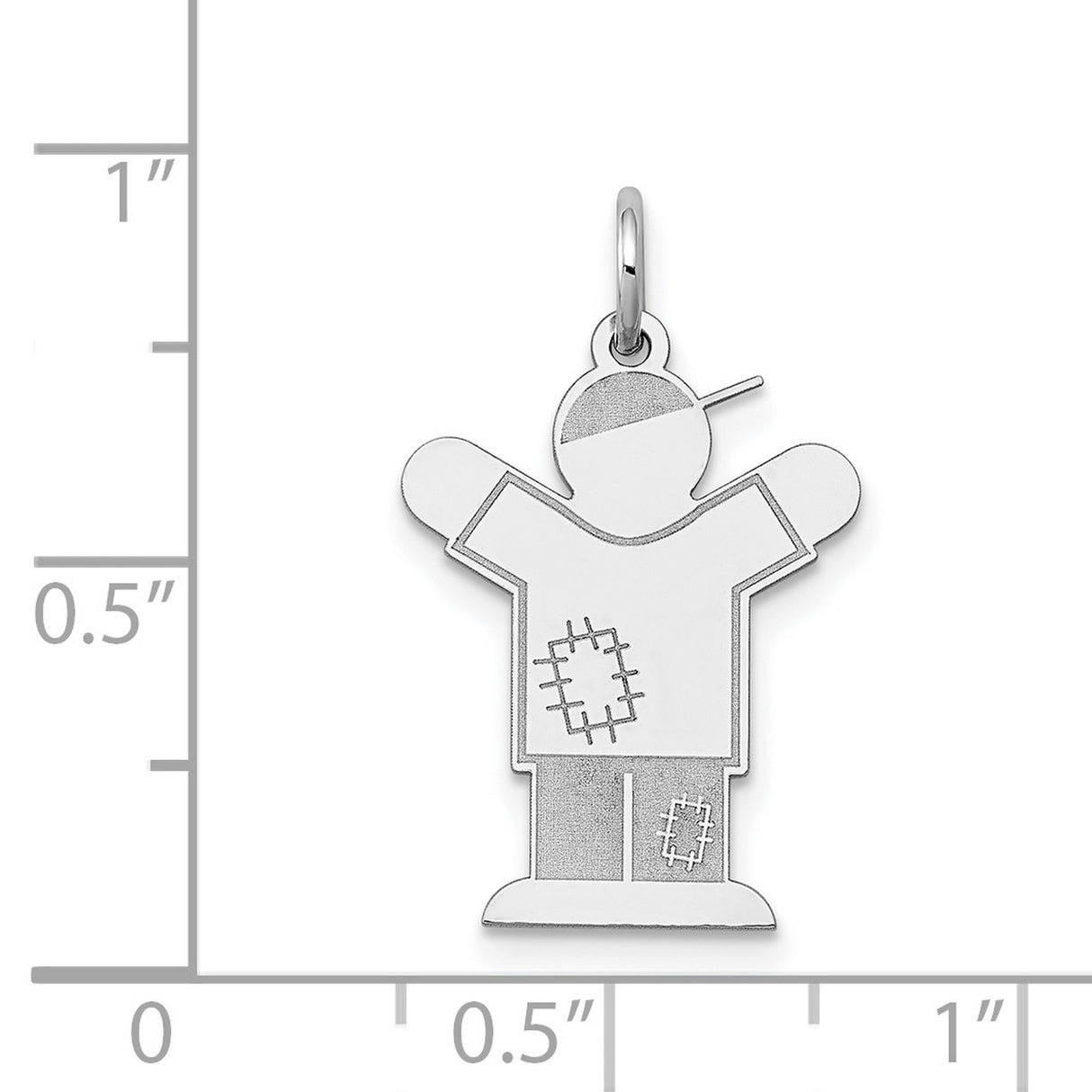 14k White Gold Pendant, Stylized Boy in Cap with Patchwork Design, Family-Themed Charm