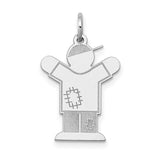 14k White Gold Pendant, Stylized Boy in Cap with Patchwork Design, Family-Themed Charm