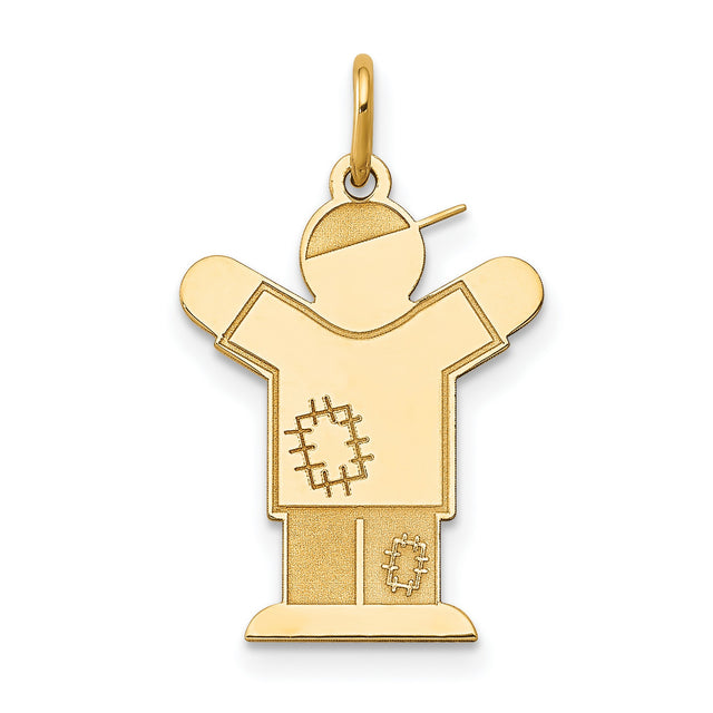 14k Yellow Gold Boy Pendant with Sideways Cap, Cartoon Style Family Charm