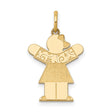 14k Yellow Gold Girl Charm Pendant with Raised Arms, Swirl Engraving, Bow Detail