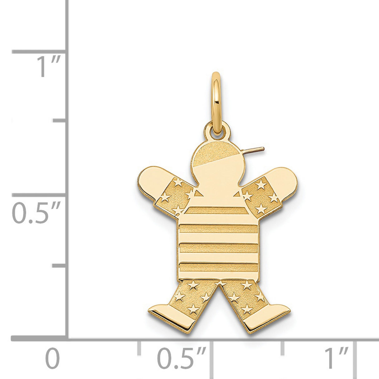 14k Yellow Gold Boy Pendant Charm with Star and Stripe Design, Americana Style Silhouette
