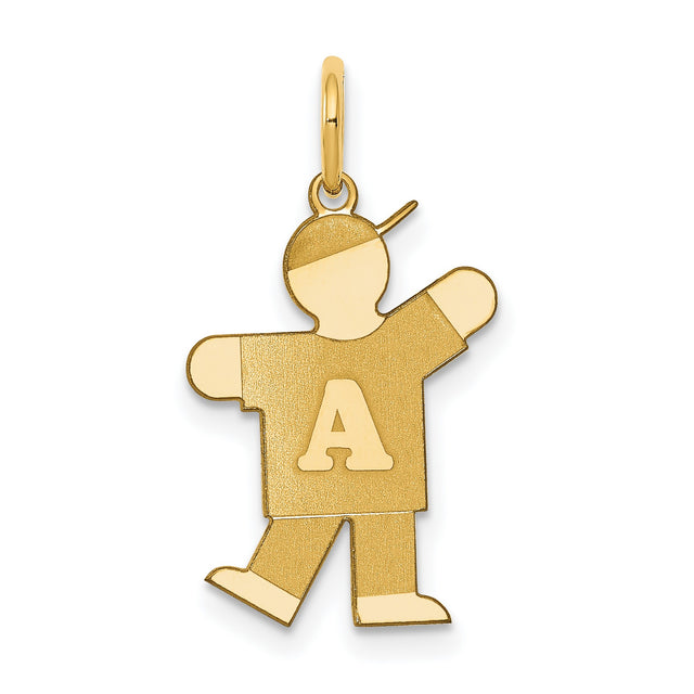 14k Yellow Gold Boy Pendant with Baseball Cap, Letter A, Custom Initial Charm