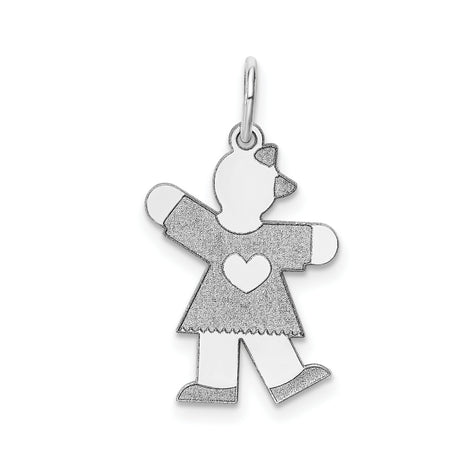 14k White Gold Girl Charm Pendant with Heart Detail, Symbol of Love and Family