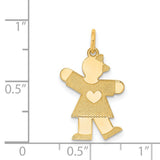 14k Yellow Gold Girl Pendant with Heart Detail, Sentimental Family Charm for Women