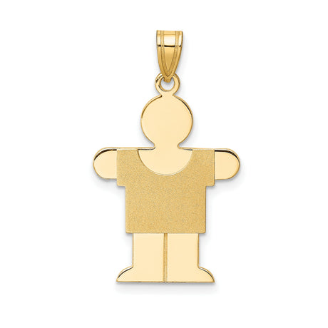 Solid Satin Engravable Boy Charm Pendant in Real 14k Yellow Gold