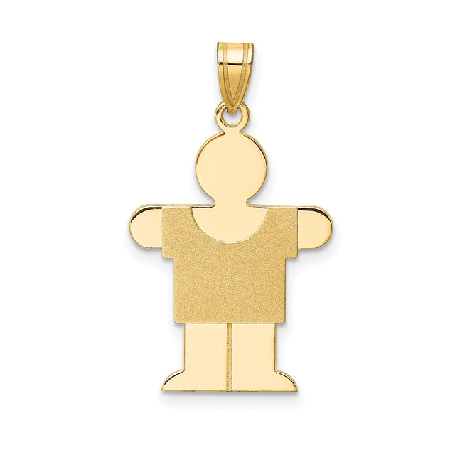 Solid Satin Engravable Boy Charm Pendant in Real 14k Yellow Gold