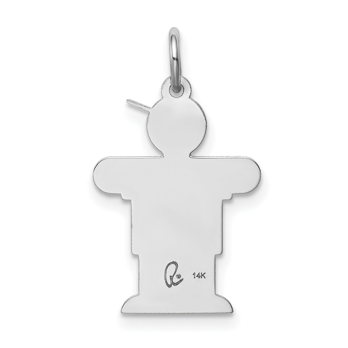 14k White Gold Boy Charm Pendant with Heart, Cartoon Style Figure with Cap