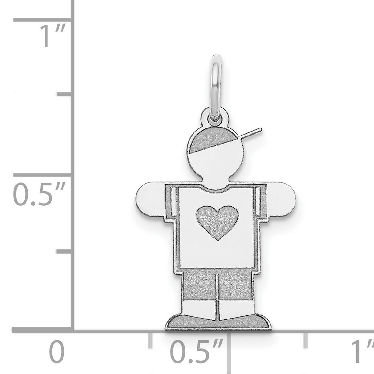 14k White Gold Boy Charm Pendant with Heart, Cartoon Style Figure with Cap