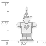 14k White Gold Boy Charm Pendant with Heart, Cartoon Style Figure with Cap