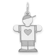 14k White Gold Boy Charm Pendant with Heart, Cartoon Style Figure with Cap