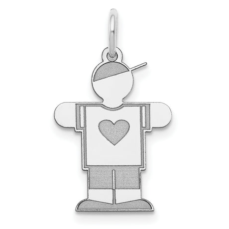 14k White Gold Boy Charm Pendant with Heart, Cartoon Style Figure with Cap