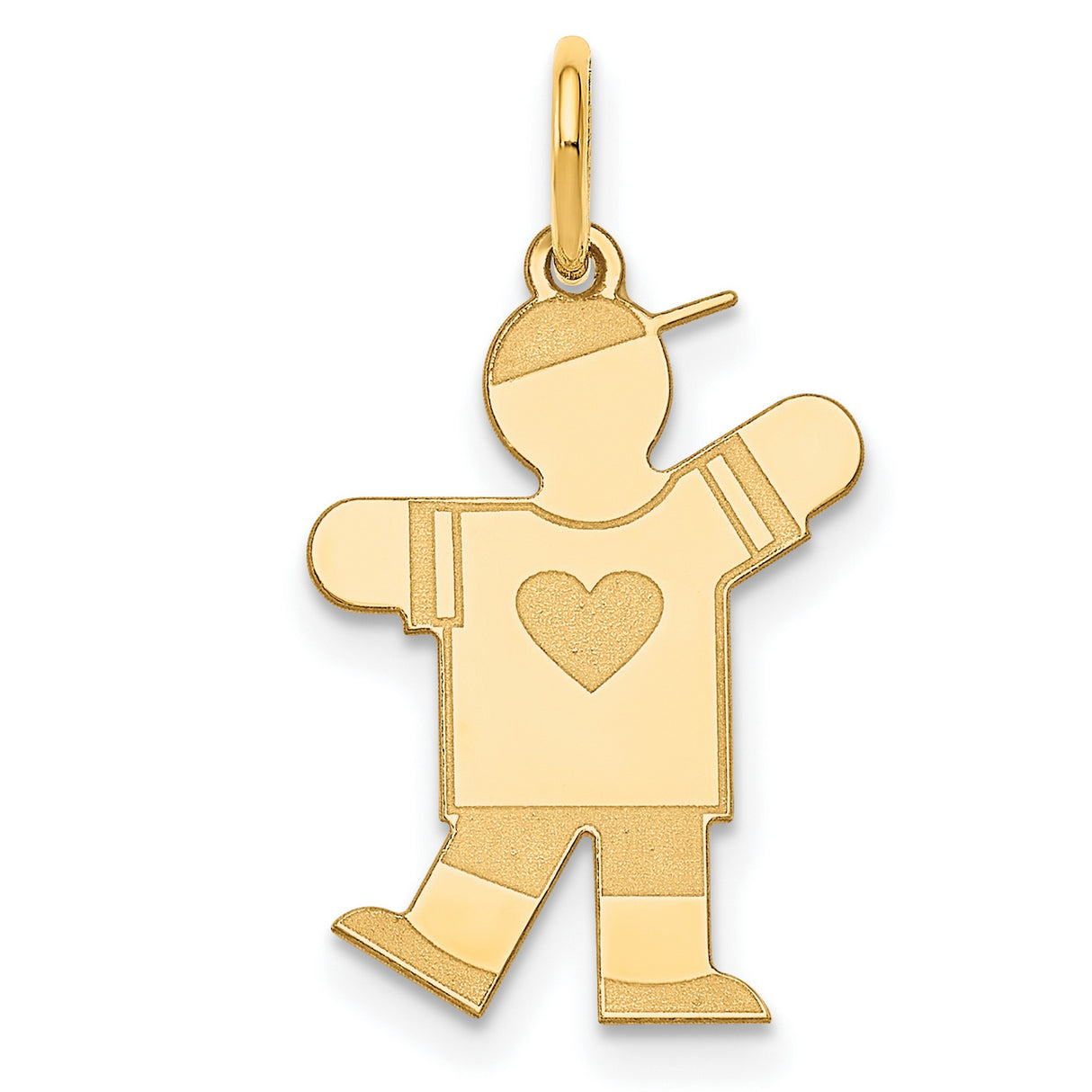 14k Yellow Gold Boy Pendant Charm with Heart Symbol and Cap - Family Theme Jewelry for Moms