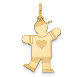 14k Yellow Gold Boy Pendant Charm with Heart Symbol and Cap - Family Theme Jewelry for Moms