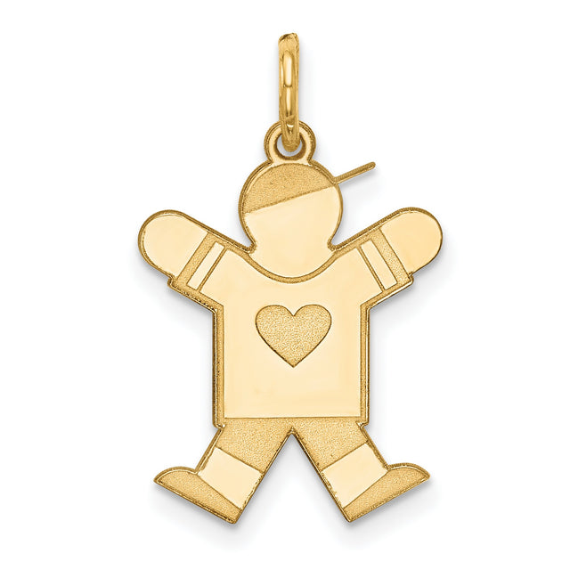 14k Yellow Gold Boy Pendant with Heart Design, Sentimental Family Charm