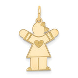 14k Yellow Gold Girl Charm Pendant with Heart Dress and Bow
