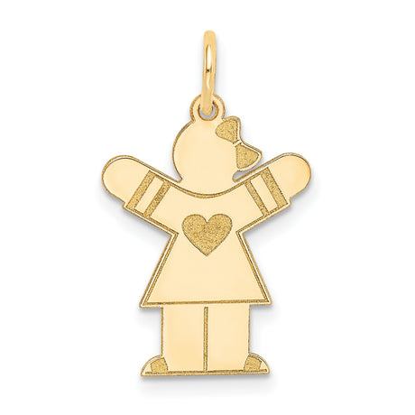 14k Yellow Gold Girl Charm Pendant with Heart Dress and Bow