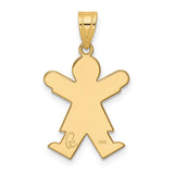14k Yellow Gold Girl Pendant, Brushed Dress with Polished Accents, Motherhood Family Charm