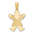 14k Yellow Gold Girl Pendant, Brushed Dress with Polished Accents, Motherhood Family Charm