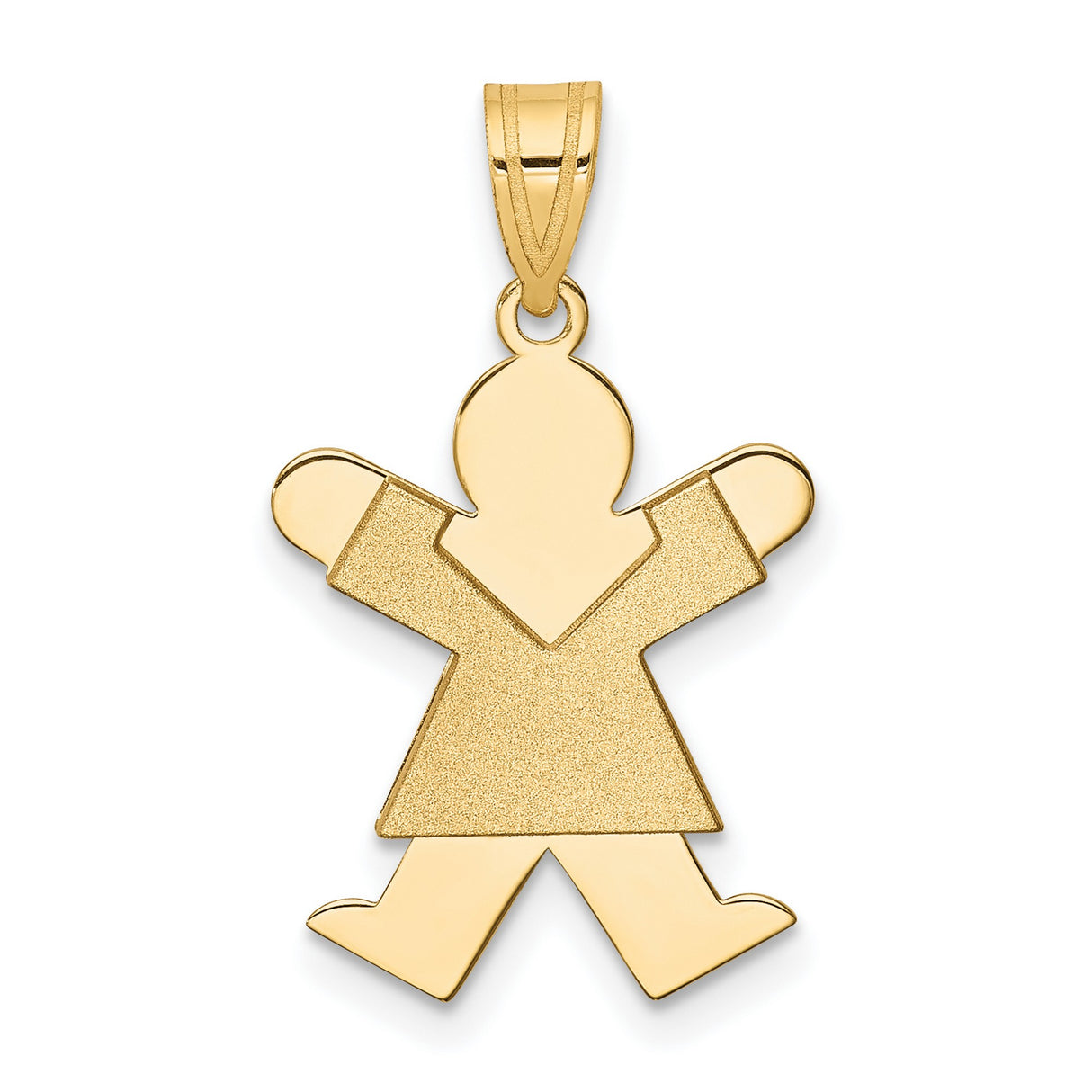 14k Yellow Gold Girl Pendant, Brushed Dress with Polished Accents, Motherhood Family Charm