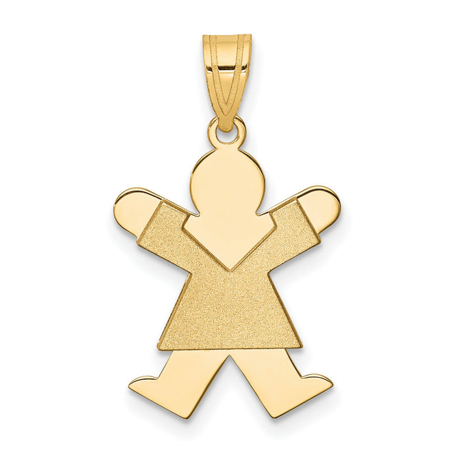 14k Yellow Gold Girl Pendant, Brushed Dress with Polished Accents, Motherhood Family Charm