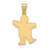 14k Yellow Gold Boy Pendant with Textured Shirt, Simple Cutout Silhouette Design