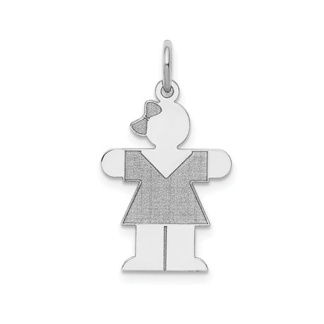 Sterling Silver Girl Pendant with Dress and Bow, Minimalist Silhouette Charm Jewelry