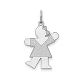 Sterling Silver Girl Charm Pendant with Textured Dress and Hair Bow