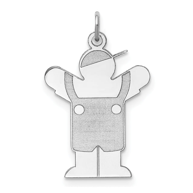 Sterling Silver Boy Pendant Charm with Cap and Overalls, Arms Raised Design, Minimalist Family Jewelry
