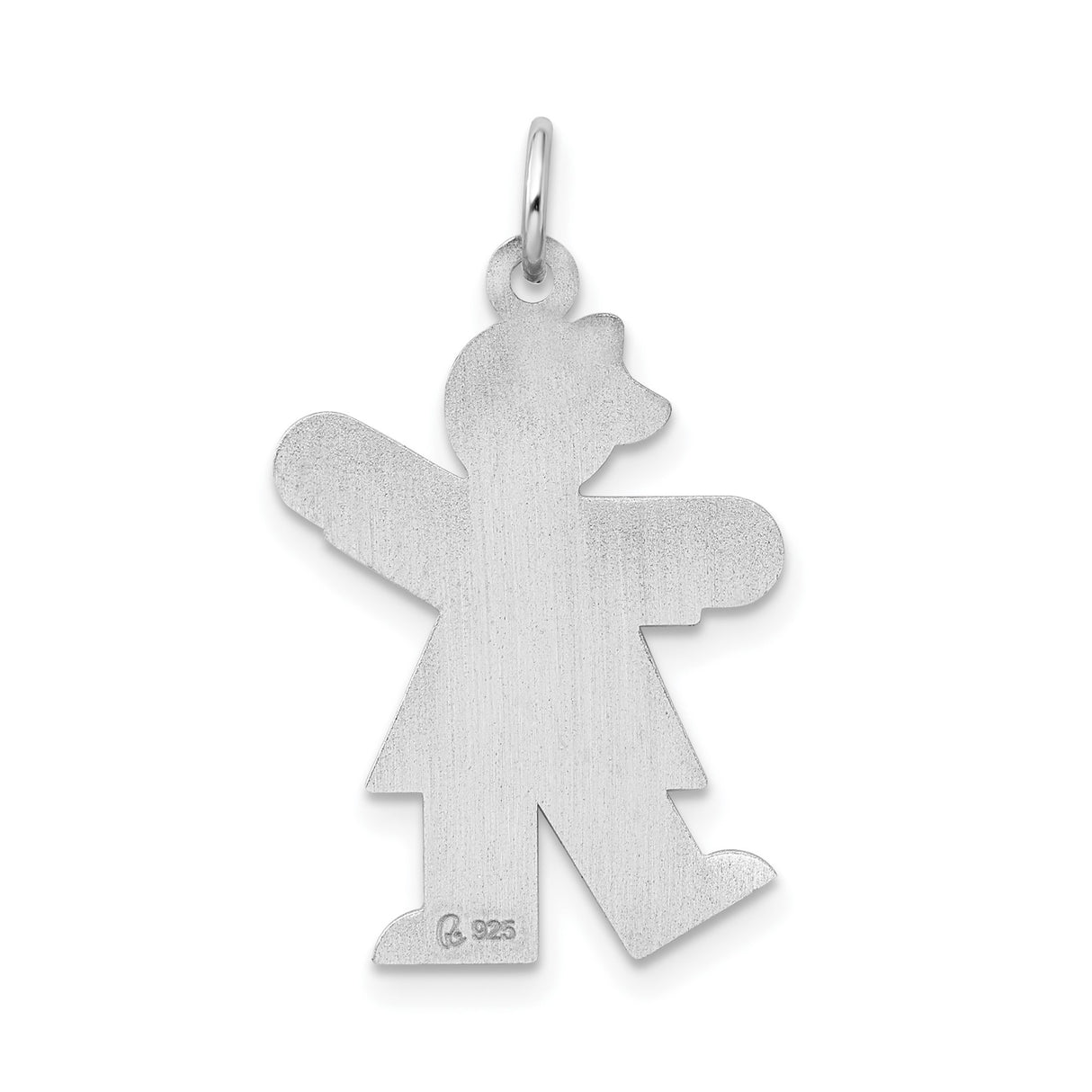 Sterling Silver Girl Shaped Pendant Charm with Textured Dress and Bow Design
