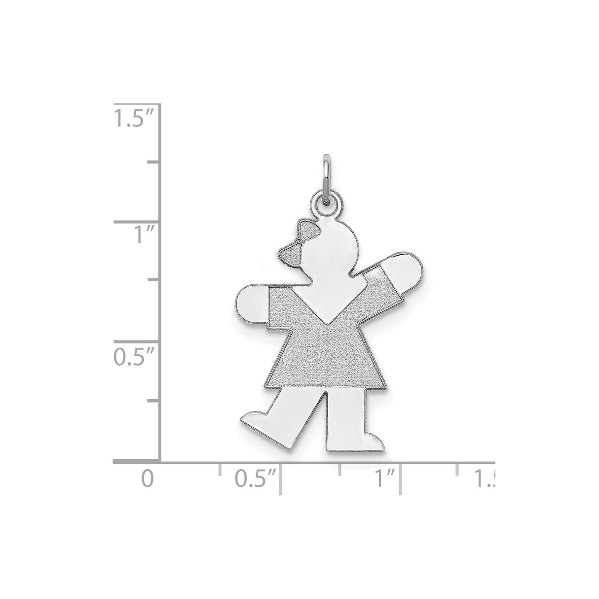 Sterling Silver Girl Shaped Pendant Charm with Textured Dress and Bow Design