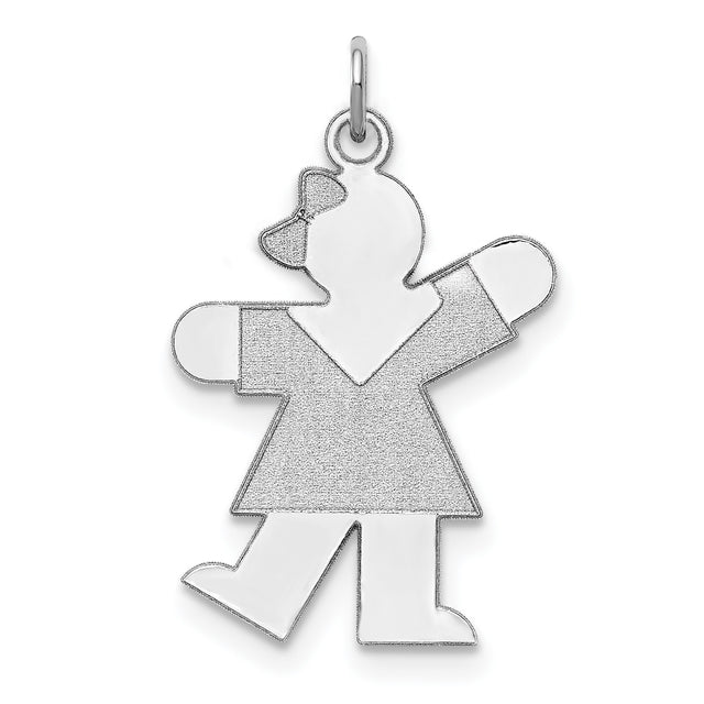 Sterling Silver Girl Shaped Pendant Charm with Textured Dress and Bow Design