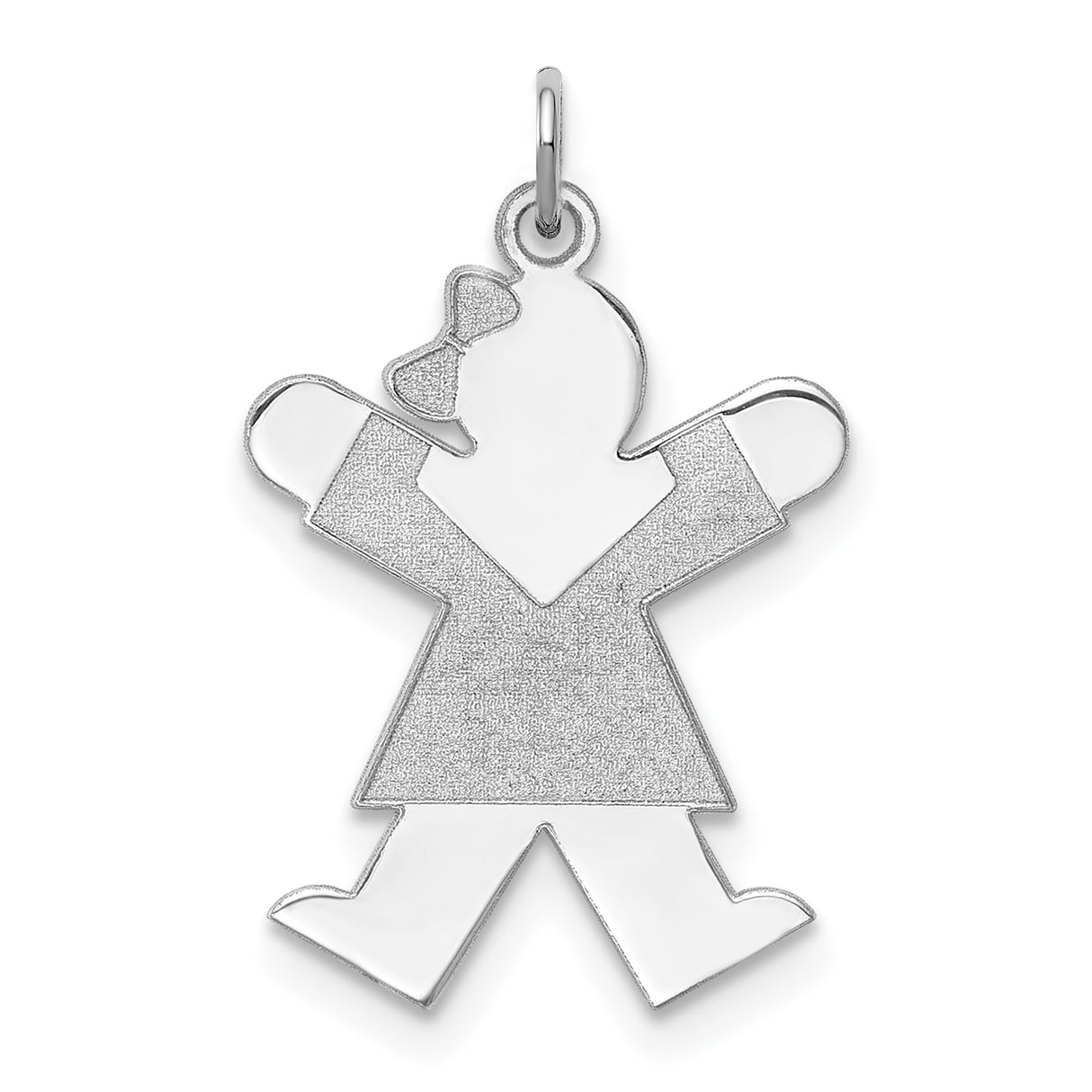 Sterling Silver Girl Pendant with Textured Dress and Bow, Sentimental Family Charm