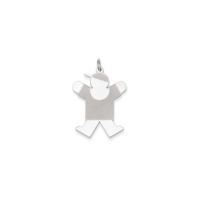 Sterling Silver Boy Pendant with Outstretched Arms and Baseball Cap, Whimsical Family Charm
