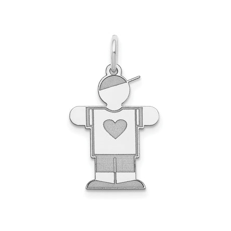 Sterling Silver Boy Pendant with Sideways Cap and Heart, Family Charm Design