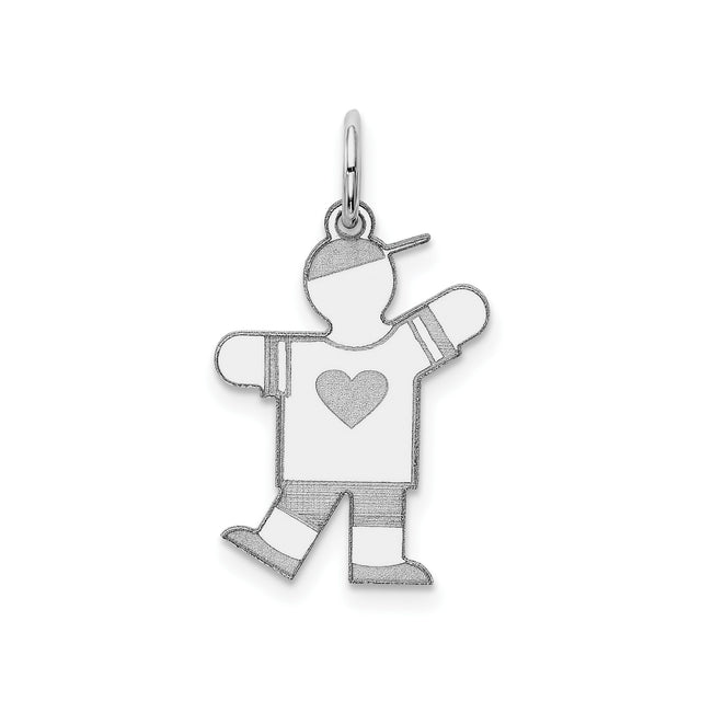 Sterling Silver Boy Pendant with Heart Detail, Symbolic Family Charm