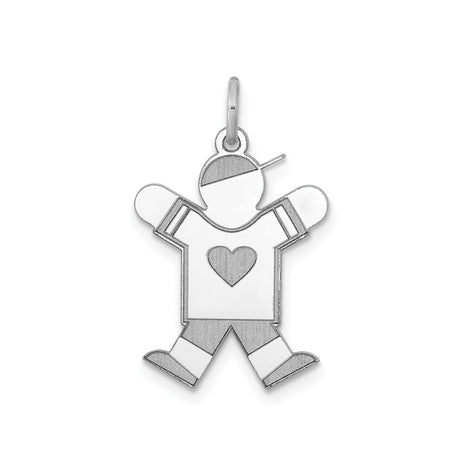 Sterling Silver Boy Charm Pendant with Heart Detail, Sentimental Family Jewelry Piece