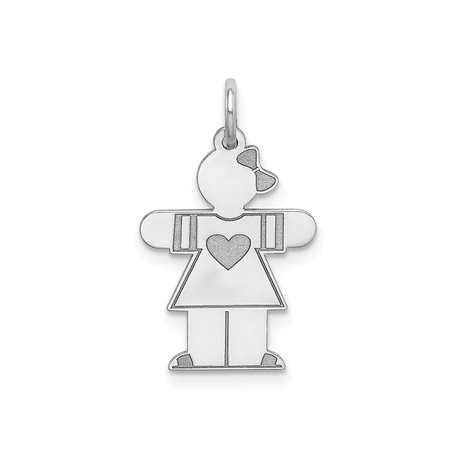 Sterling Silver Girl Shaped Pendant Charm with Heart and Bow, Family Jewelry for Women or Mothers