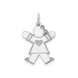 Sterling Silver Girl Charm Pendant with Heart Center and Bow Detail