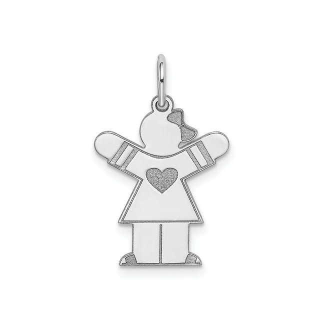 Sterling Silver Girl Shaped Heart Pendant with Bow Detail and Heart Symbol