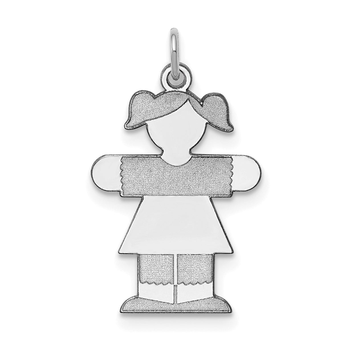 Sterling Silver Girl Pendant Charm with Pigtails and Dress, Cartoon Style Daughter Symbol