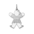 Sterling Silver Girl Shaped Pendant Charm with Stylized Bow Dress Design