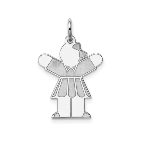 Sterling Silver Girl Shaped Pendant Charm with Bow and Outstretched Arms, Family Love Theme