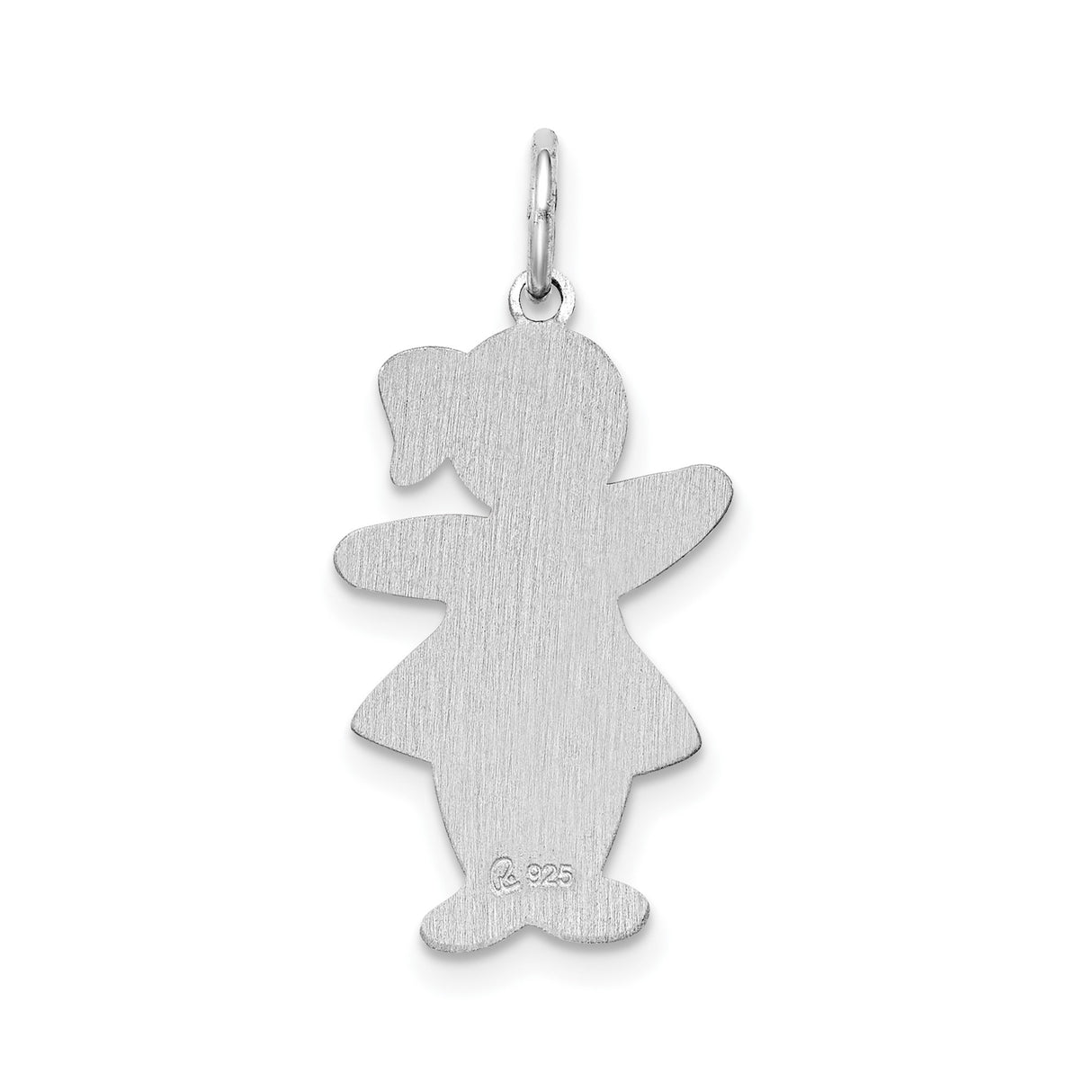 Sterling Silver Girl Charm Pendant with Cutout Silhouette and Bow Dress Design