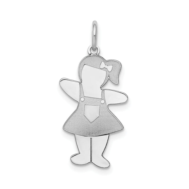 Sterling Silver Girl Charm Pendant with Cutout Silhouette and Bow Dress Design