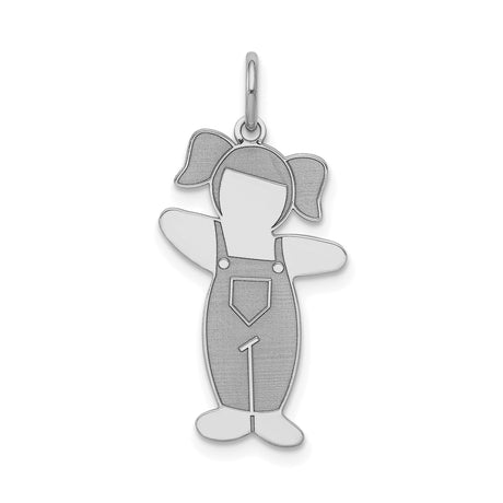 Sterling Silver Girl Charm Pendant with Pigtails in Overalls, Sentimental Family Jewelry