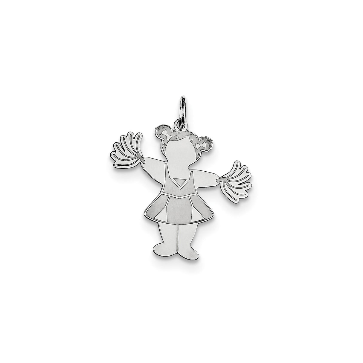Sterling Silver Cheerleader Pendant with Pom-Poms, Sports Spirit Charm Design