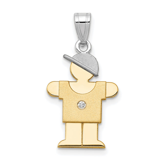 AA Diamond Kid Charm Pendant in Real 14k Multi-Tone Gold