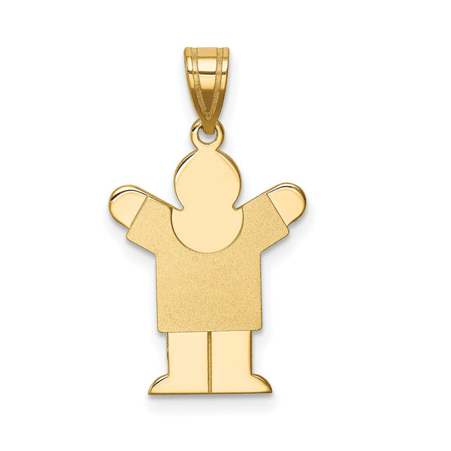 Solid Satin Engravable Boy Charm Pendant in Real 14k Yellow Gold