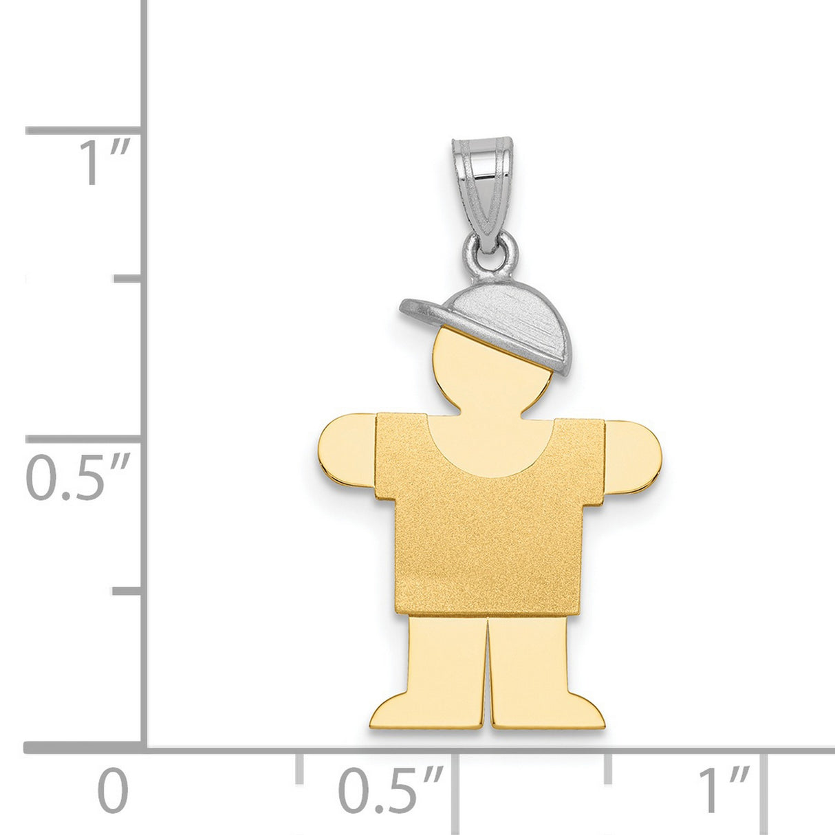 Small Boy w Hat on Right Engravable Charm Pendant in Real 14k Multi-Tone Gold